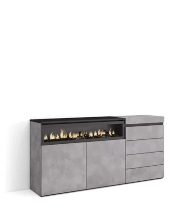 Aparadores para salón, 157x35x75cm, Chimenea eléctrica, Cómoda, Cajonera, Cemento - Muebles de salón modernos