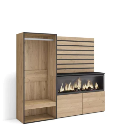 Aparadores para salón, 167x35x145cm, Chimenea eléctrica XXL, Vestidor abierto, Roble - Muebles de salón modernos