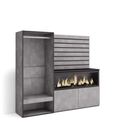 Aparadores para salón, 167x35x145cm, Chimenea eléctrica XXL, Vestidor abierto, Cemento - Muebles de salón modernos