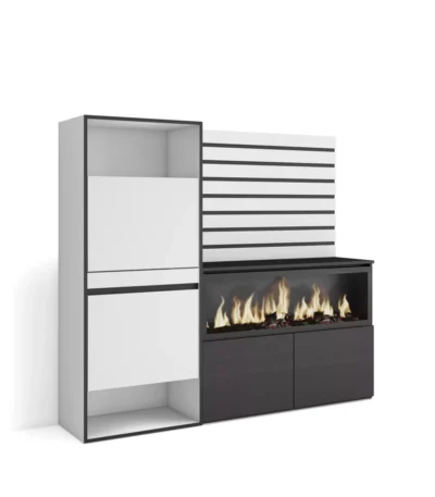 Aparadores para salón, 167x35x145cm, Chimenea eléctrica XXL, Zapatero, Blanco y Negro - Muebles de salón modernos