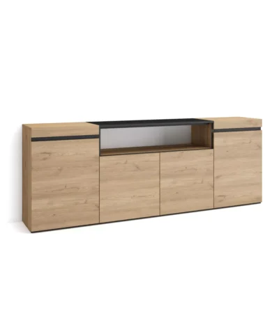 "Aparador de salón moderno en roble y negro de 200x35x75cm - Muebles modernos e industriales"