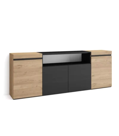 Aparadores para salón, 200x35x75cm, Roble y negro - Muebles de salón modernos