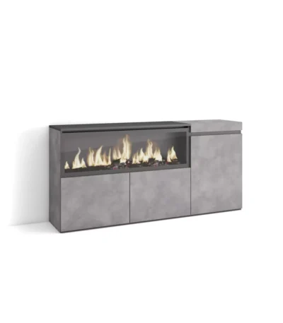 Aparadores para salón, 150x35x75cm, Chimenea eléctrica XXL, Cemento - Muebles de salón modernos