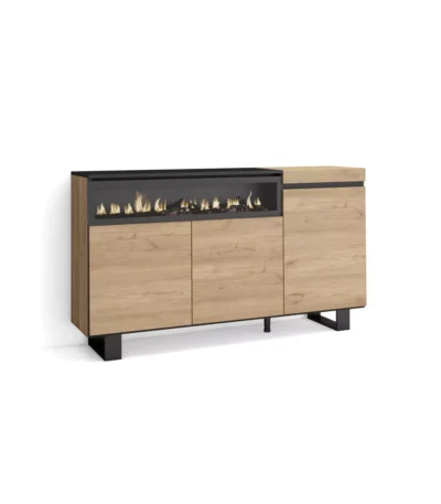 Aparadores para salón, 150x35x87cm, Chimenea eléctrica, Cemento, Diseño industrial - Muebles de salón modernos