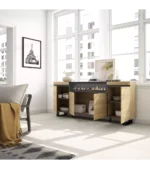 "Aparador moderno de roble para salón de estilo industrial, medidas 200x35x87cm, muebles modernos"