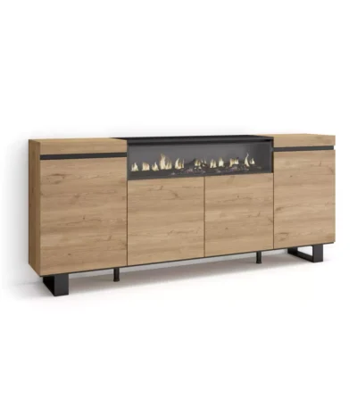 "Aparador de salón industrial de roble de 200x35x87cm, muebles modernos y elegantes"
