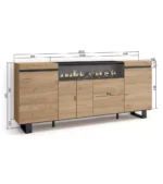 "Aparador moderno de roble para salón de estilo industrial, medidas 200x35x87cm, muebles modernos"