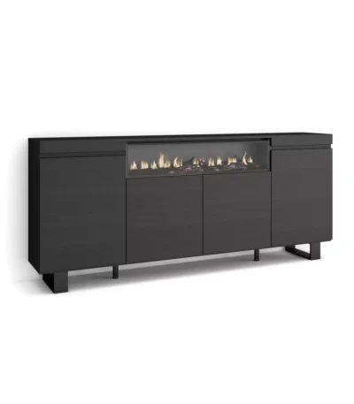 Aparadores para salón, 200x35x87cm, Chimenea eléctrica, Negro, Diseño industrial - Muebles de salón modernos