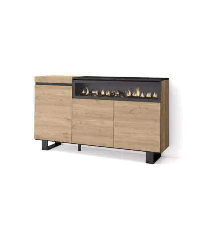 Aparadores para salón, 150x35x87cm, Chimenea eléctrica, Roble, Diseño industrial - Muebles de salón modernos