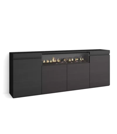 Aparadores para salón, 200x35x75cm, Chimenea eléctrica, Negro - Muebles de salón modernos