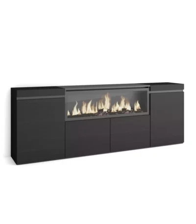 Aparadores para salón, 200x35x75cm, Chimenea eléctrica XXL, Negro - Muebles de salón modernos