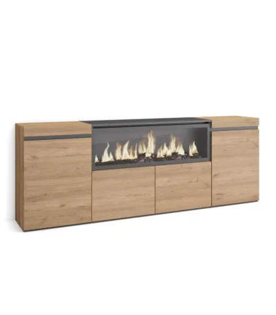 Aparadores para salón, 200x35x75cm, Chimenea eléctrica XXL, Roble - Muebles de salón modernos
