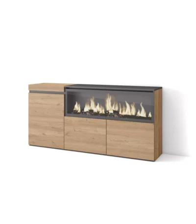 Aparadores para salón, 150x35x75cm, Chimenea eléctrica XXL, Roble - Muebles de salón modernos