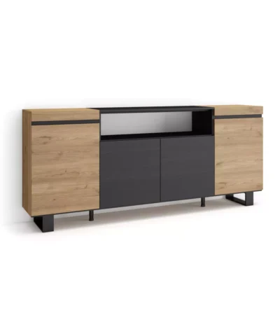 Aparadores para salón, 200x35x87cm, Roble y negro, Diseño industrial - Muebles de salón modernos