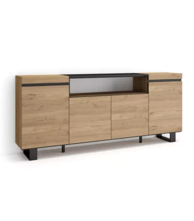 Aparadores para salón, 200x35x87cm, Roble y negro, Diseño industrial - Muebles de salón modernos