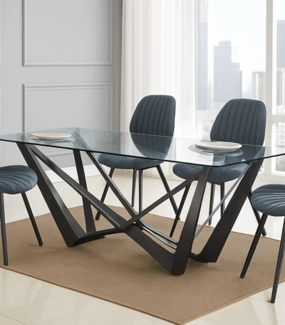 MESA W CRISTAL PATA ÁNGULOS NEGRA (1600*900*760) - MESAS DE COMEDOR principal