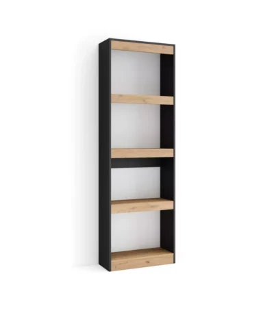 Librería estantería, 60x25x186cm, Roble y negro - Muebles de salón modernos