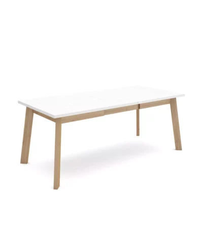 Mesa Comedor, 194x90x74cm, Blanco, Patas de madera - Muebles de salón modernos