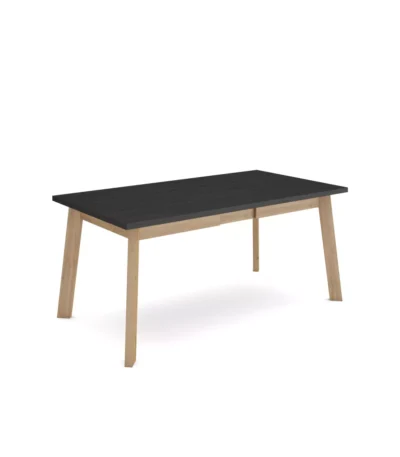 Mesa Comedor, 168x90x74cm, Negro y roble, Patas de madera - Muebles de salón modernos