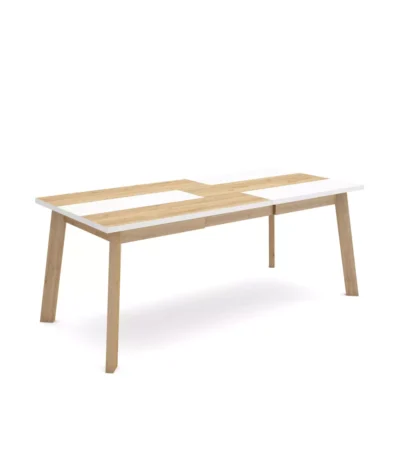 Mesa Comedor, 194x90x74cm, Roble y blanco, Patas de madera - Muebles de salón modernos
