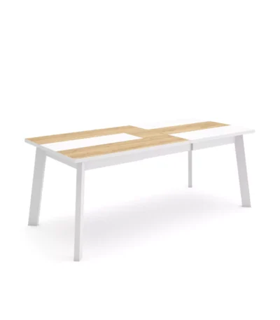 Mesa Comedor, 194x90x74cm, Roble y blanco, Patas de madera - Muebles de salón modernos