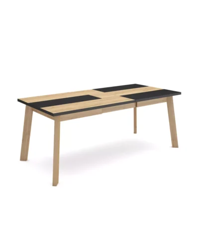 Mesa Comedor, 194x90x74cm, Roble y negro, Patas de madera - Muebles de salón modernos