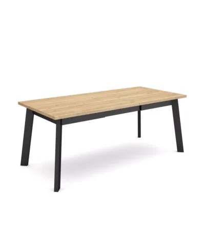 Mesa Comedor, 194x90x74cm, Roble y negro, Patas de madera - Muebles de salón modernos