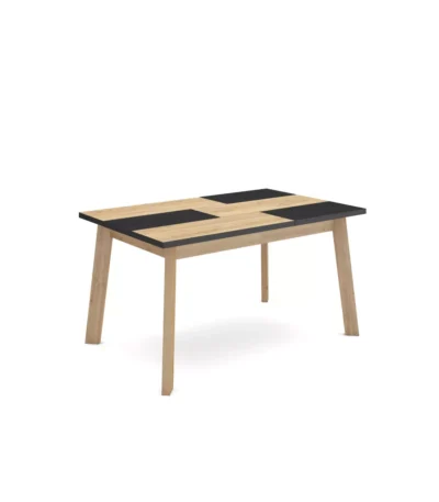 Mesa Comedor, 140x90x74cm, Roble y negro, Patas de madera - Muebles de salón modernos