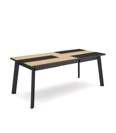 Mesa Comedor, 194x90x74cm, Roble y negro, Patas de madera - Muebles de salón modernos