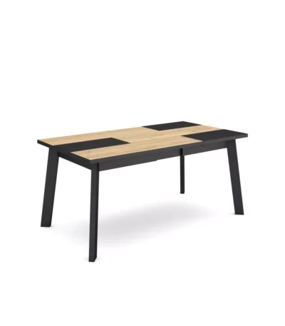 Mesa Comedor, 168x90x74cm, Roble y negro, Patas de madera - Muebles de salón modernos