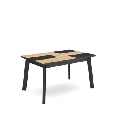 Mesa Comedor, 140x90x74cm, Roble y negro, Patas de madera - Muebles de salón modernos