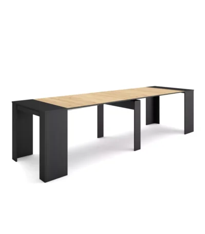 Mesa Consola extensible, 58/302x90x77cm, Negro y roble - Muebles de salón modernos
