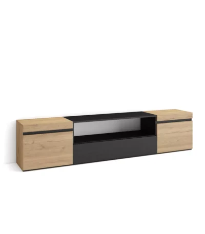 Mueble TV, 200x35x45cm, Televisión, Roble y negro - Muebles de salón modernos