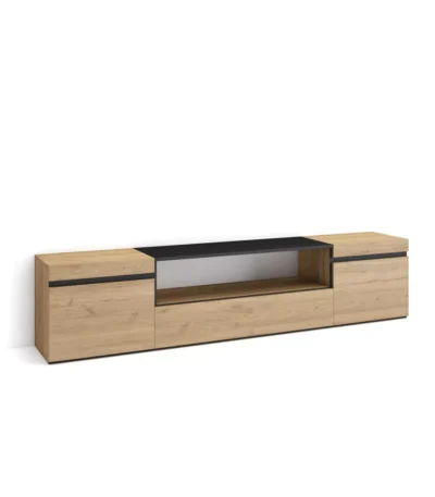 Mueble TV, 200x35x45cm, Televisión, Roble y negro - Muebles de salón modernos