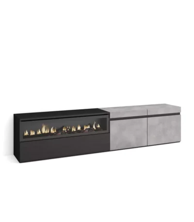 Mueble TV, 200x35x45cm, Televisión, Chimenea eléctrica, Cemento - Muebles de salón modernos