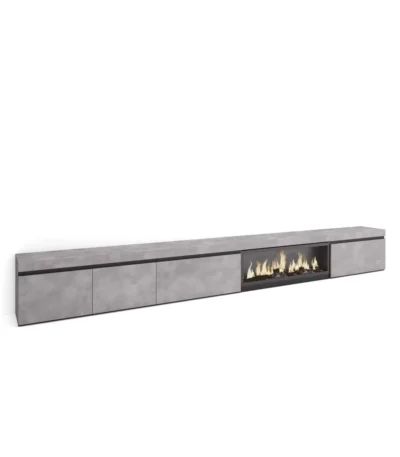Mueble TV, 368x35x45cm, Televisión, Chimenea eléctrica XXL, Cemento - Muebles de salón modernos