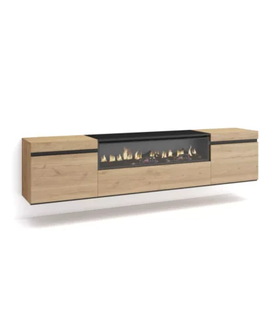 Mueble TV, 200x35x45cm, Televisión, Chimenea eléctrica, Colgado, Suspendido, Roble - Muebles de salón modernos