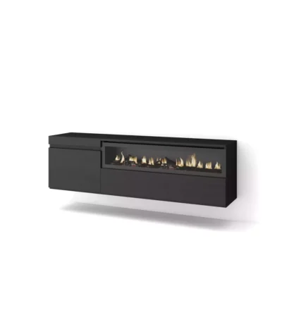 Mueble TV, 150x35x45cm, Televisión, Chimenea eléctrica, Colgado, Suspendido, Negro - Muebles de salón modernos