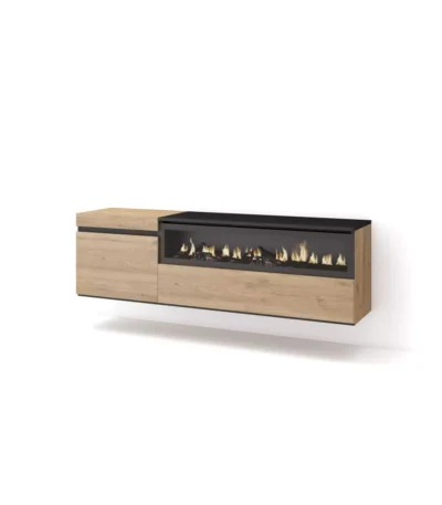 Mueble TV, 150x35x45cm, Televisión, Chimenea eléctrica, Colgado, Suspendido, Roble - Muebles de salón modernos
