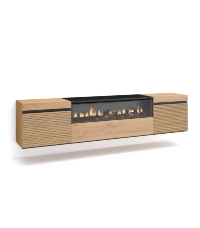 Mueble TV, 200x35x45cm, Televisión, Chimenea eléctrica, Colgado, Suspendido, Roble - Muebles de salón modernos