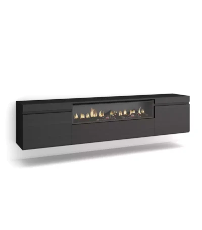 Mueble TV, 200x35x45cm, Televisión, Chimenea eléctrica, Colgado, Suspendido, Negro - Muebles de salón modernos