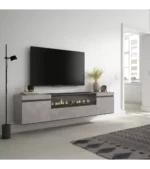 "TV colgado cemento 200x35x45cm con chimenea eléctrica, estilo moderno industrial, mueble moderno industrial"