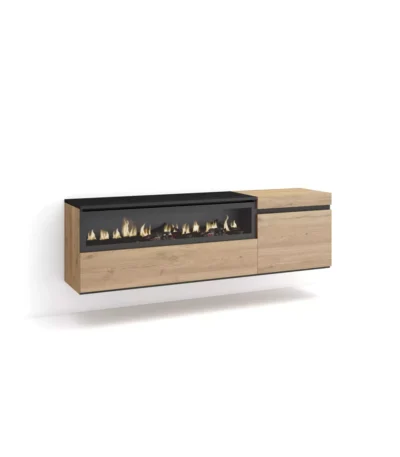 Mueble TV, 150x35x45cm, Televisión, Chimenea eléctrica, Colgado, Suspendido, Roble - Muebles de salón modernos