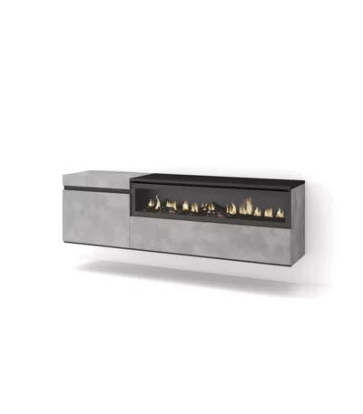 Mueble TV, 150x35x45cm, Televisión, Chimenea eléctrica, Colgado, Suspendido, Cemento - Muebles de salón modernos