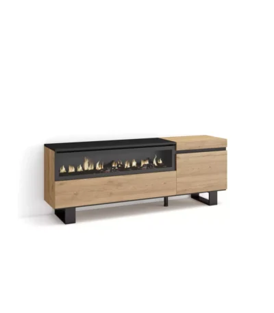 Mueble TV, 150x35x57cm, Televisión, Chimenea eléctrica, Roble, Diseño industrial - Muebles de salón modernos