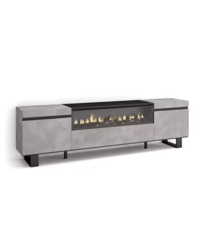 Mueble TV, 200x35x57cm, Televisión, Chimenea eléctrica, Diseño industrial, Cemento - Muebles de salón modernos