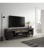 "Mueble TV moderno industrial negro con chimenea eléctrica, diseño contemporáneo de 200x35x57cm - vista 4"