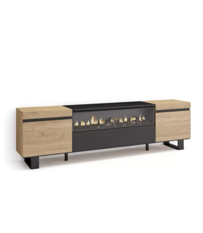 Mueble TV, 200x35x57cm, Televisión, Chimenea eléctrica, Diseño industrial - Muebles de salón modernos