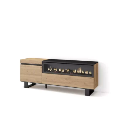 Mueble TV, 150x35x57cm, Televisión, Chimenea eléctrica, Roble - Muebles de salón modernos