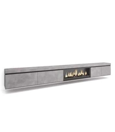 Mueble TV, 368x35x45cm, Televisión, Chimenea eléctrica XXL, Colgado, Suspendido, Cemento - Muebles de salón modernos